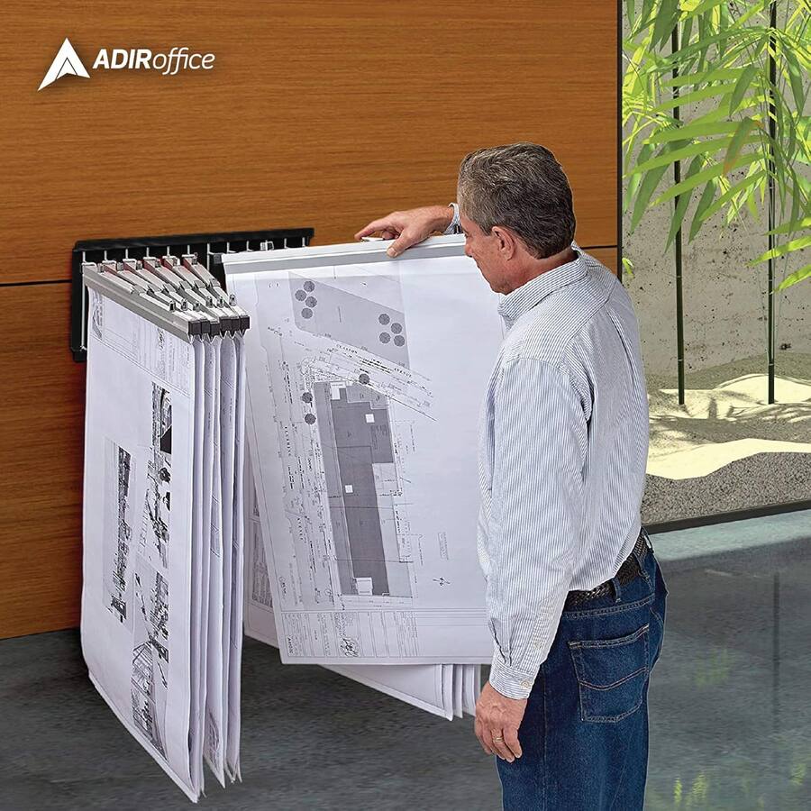AdirOffice Steel Blueprint Storage Pivot Wall Rack Office File Rack ...