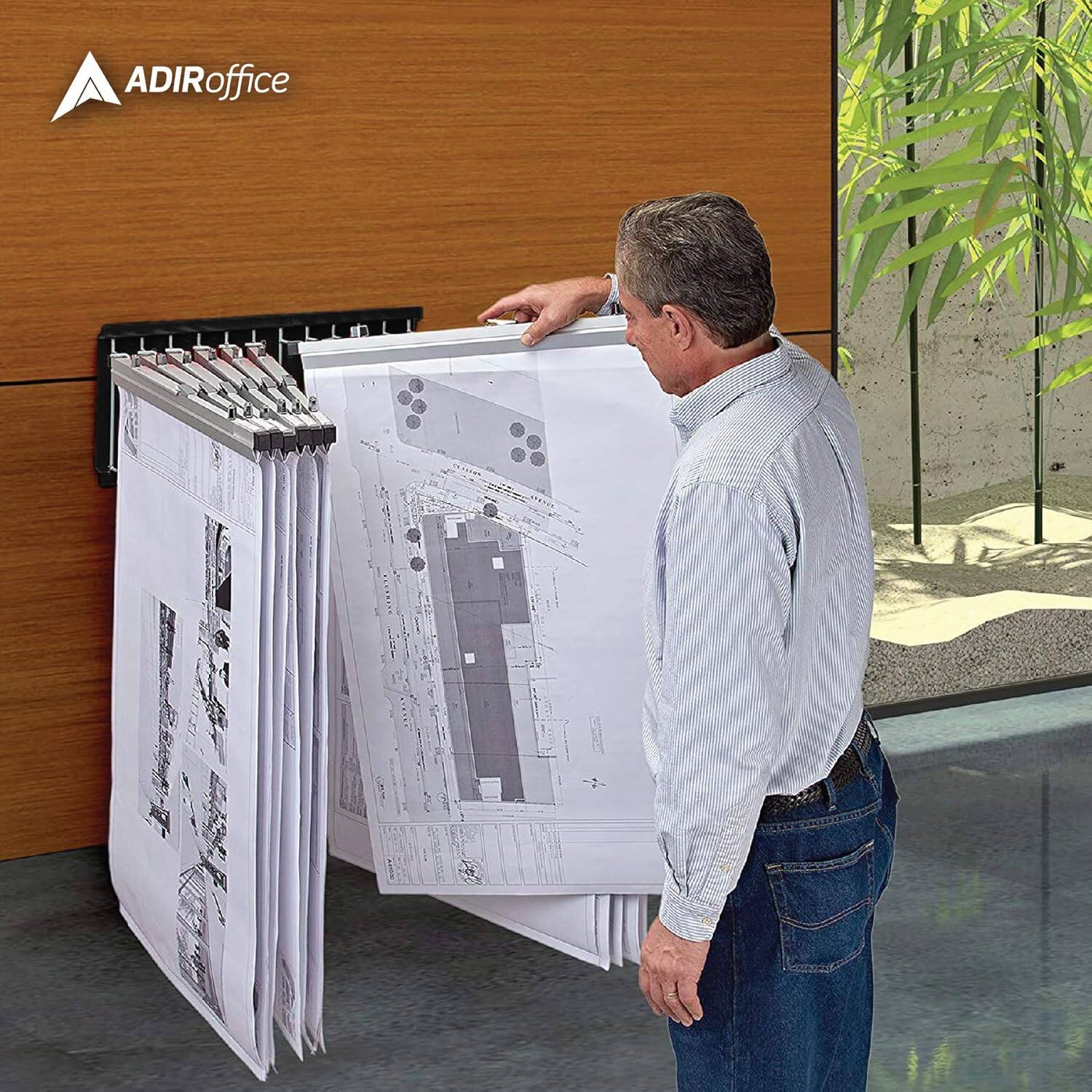 Alt View 4. AdirOffice - Steel Blueprint Storage Pivot Wall Rack Office File Rack - Black.