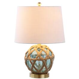 Jonathan Y - Andrews 21.5" LED Glass/Rope Table Lamp, Brown/ - Aqua