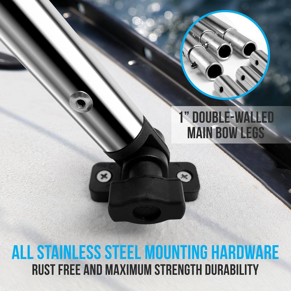 1" DOUBLE-WALLED MAIN BOW LEGS

ALL STAINLESS STEEL MOUNTING HARDWARE

RUST FREE AND MAXIMUM STRENGTH DURABILITY
