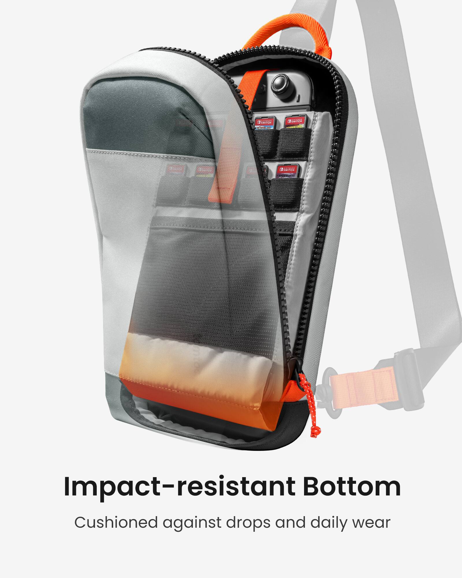 The text on the image reads: "Impact-resistant Bottom Cushioned against drops and daily wear."