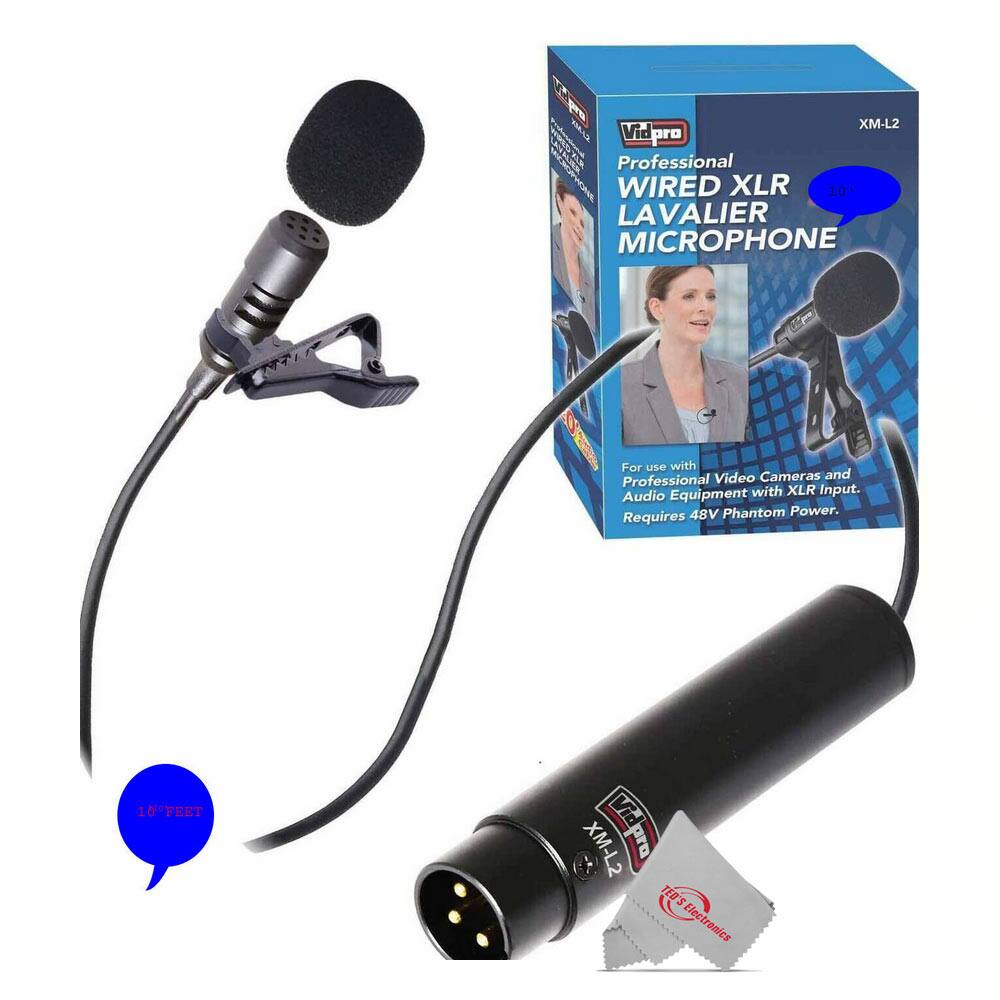 XM-L2 Vidpro Professional WIRED XLR Lavalier Microphone  
For use with Video Cameras and Professional Equipment with XLR Input.  
Audio 48V Phantom Power.  
Requires 10 FEET XM-L2 Vidpro TED'S Electronics
