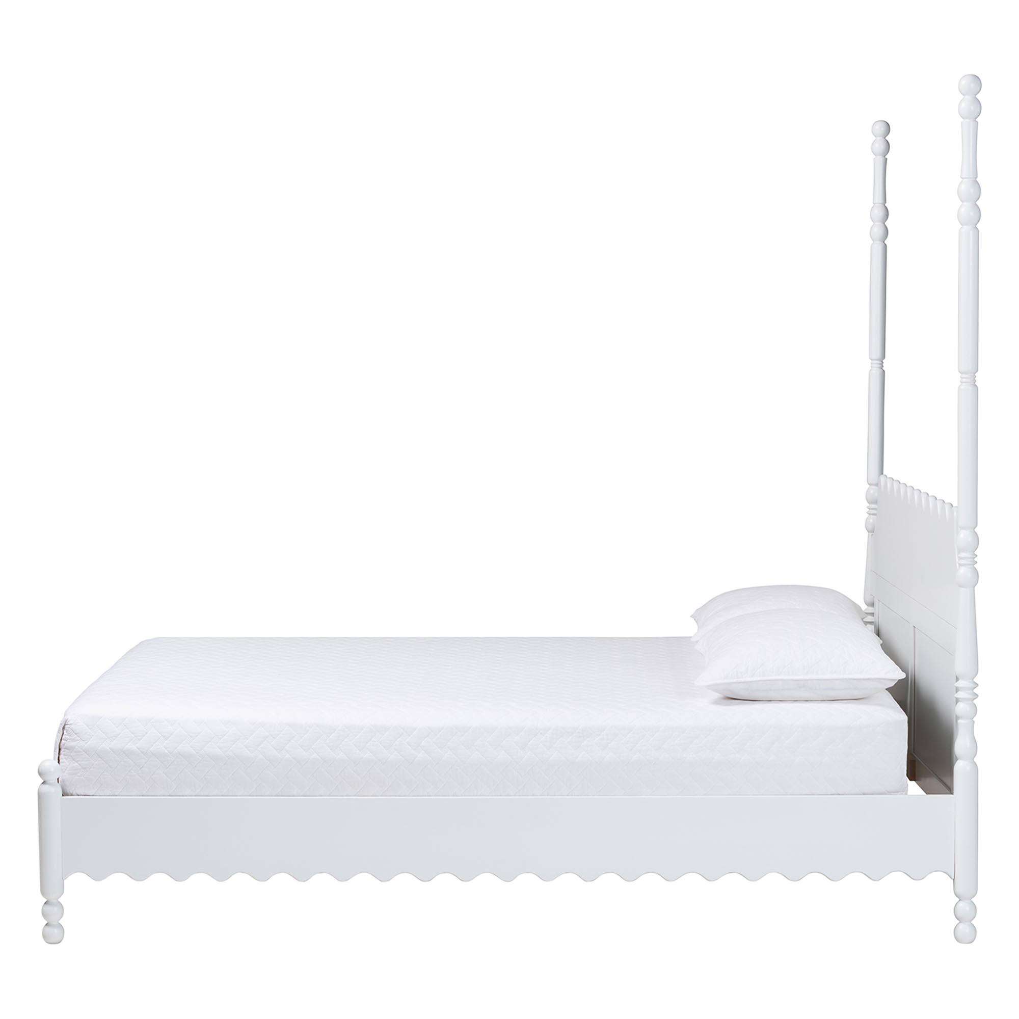 Angle. Baxton Studio - Hoffman Platform Bed - Farmhouse Bed Frame with Scalloped Design and Turned Posts, King - White.