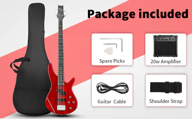 Package included
- Spare Picks
- 20w Amplifier
- Guitar Cable
- Shoulder Strap