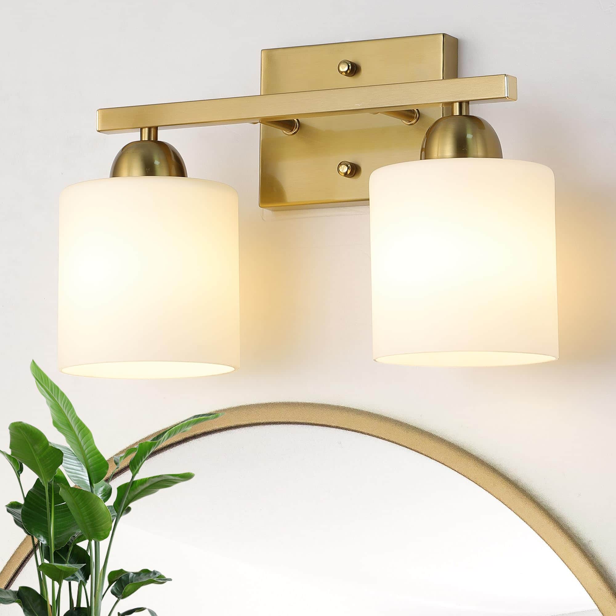 Earthley Blooms - Stainless Steel Milk Glass Vanity Lights For Bathroom 3 Light Fixtures Over Mirror Ceramic E26 Sockets Wa - Gold-4 Light