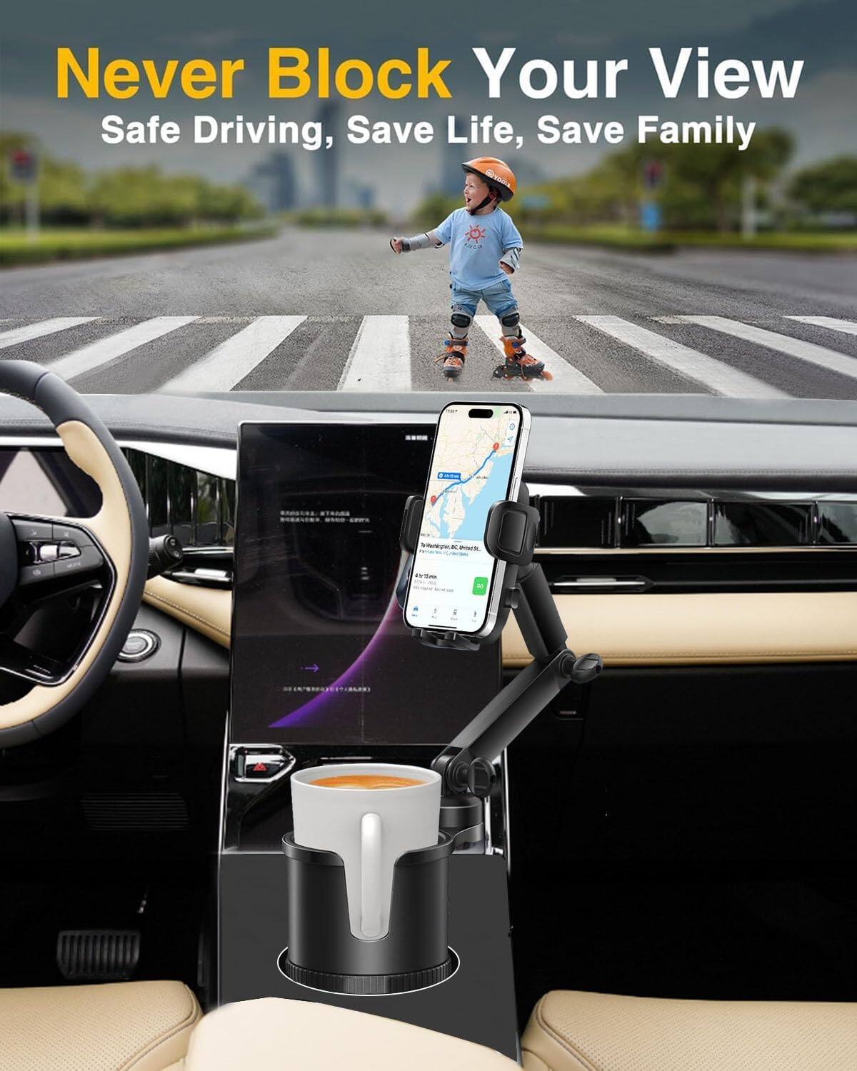 Never Block Your View  
Safe Driving, Save Life, Save Family