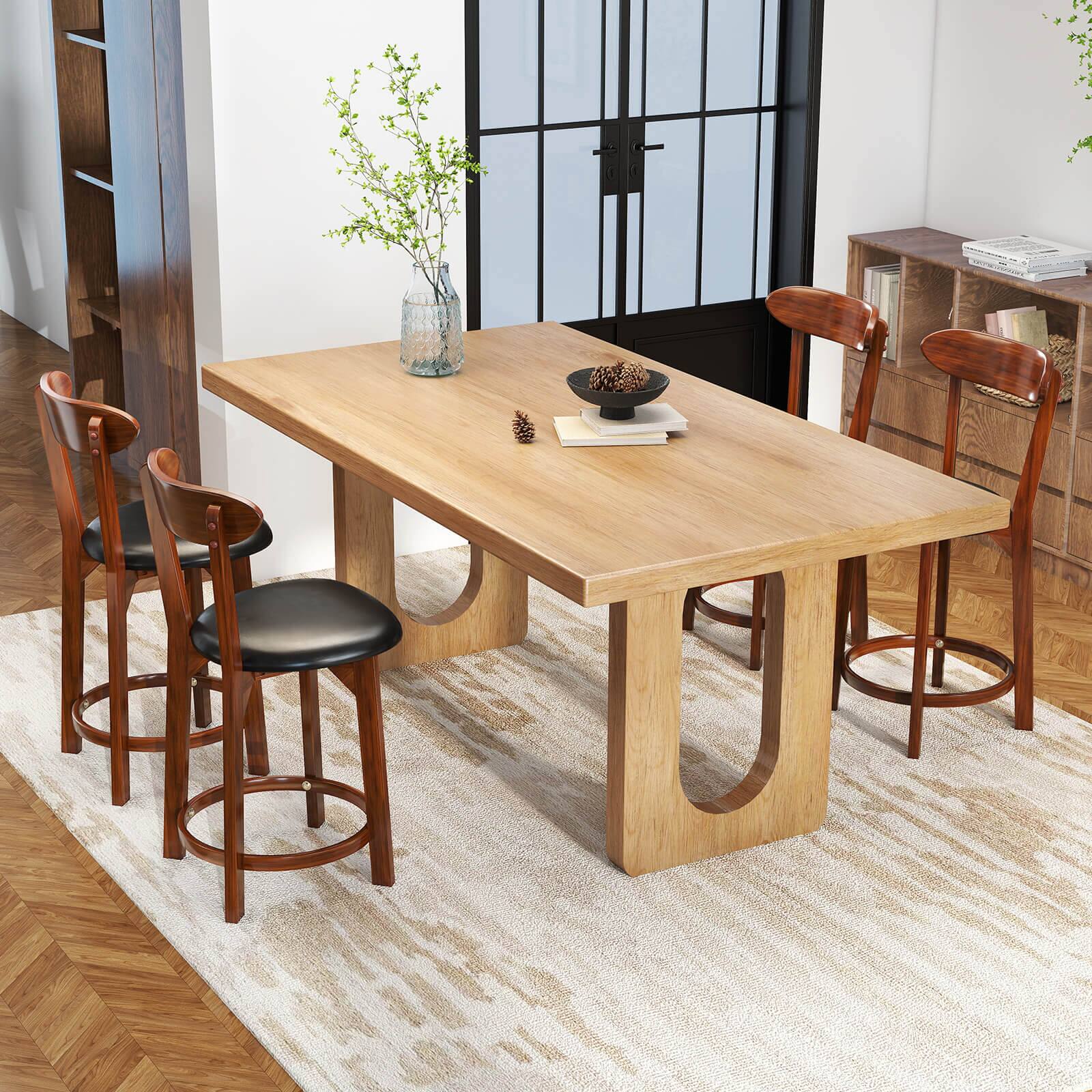 Back. Costway - Costway 23.5" Bar Stool Set of 2 with Curved Backrest & Footrest Counter Height Stools - Walnut,Black.