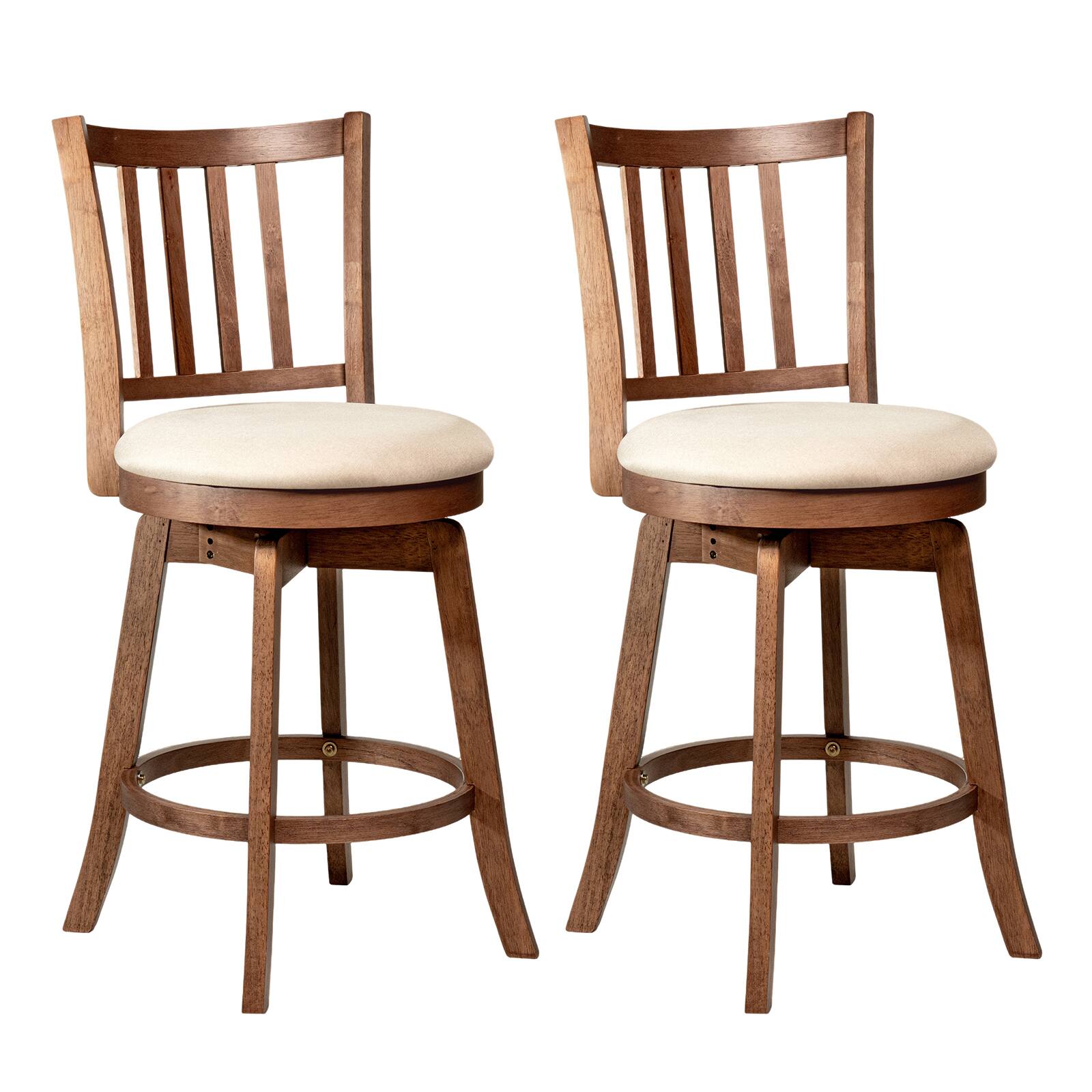 Gymax - 25'' Swivel Counter Barstools Set of 2 w/Backrest & Upholstered Seat Footrest - Brown price history on PriceWatchPro