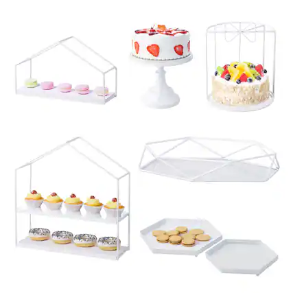 Front. Winado - 7PCS Cake Stand Set, Dessert Table Display Set, Metal Cupcake Stand to Display Cakes for Party, Buffets, Hotel Breakfast - White.