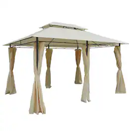 Outsunny - 10' x 13' Patio Gazebo, Outdoor Gazebo Canopy Shelter with Curtains, Vented Roof, Steel Frame for Garden - Cream White