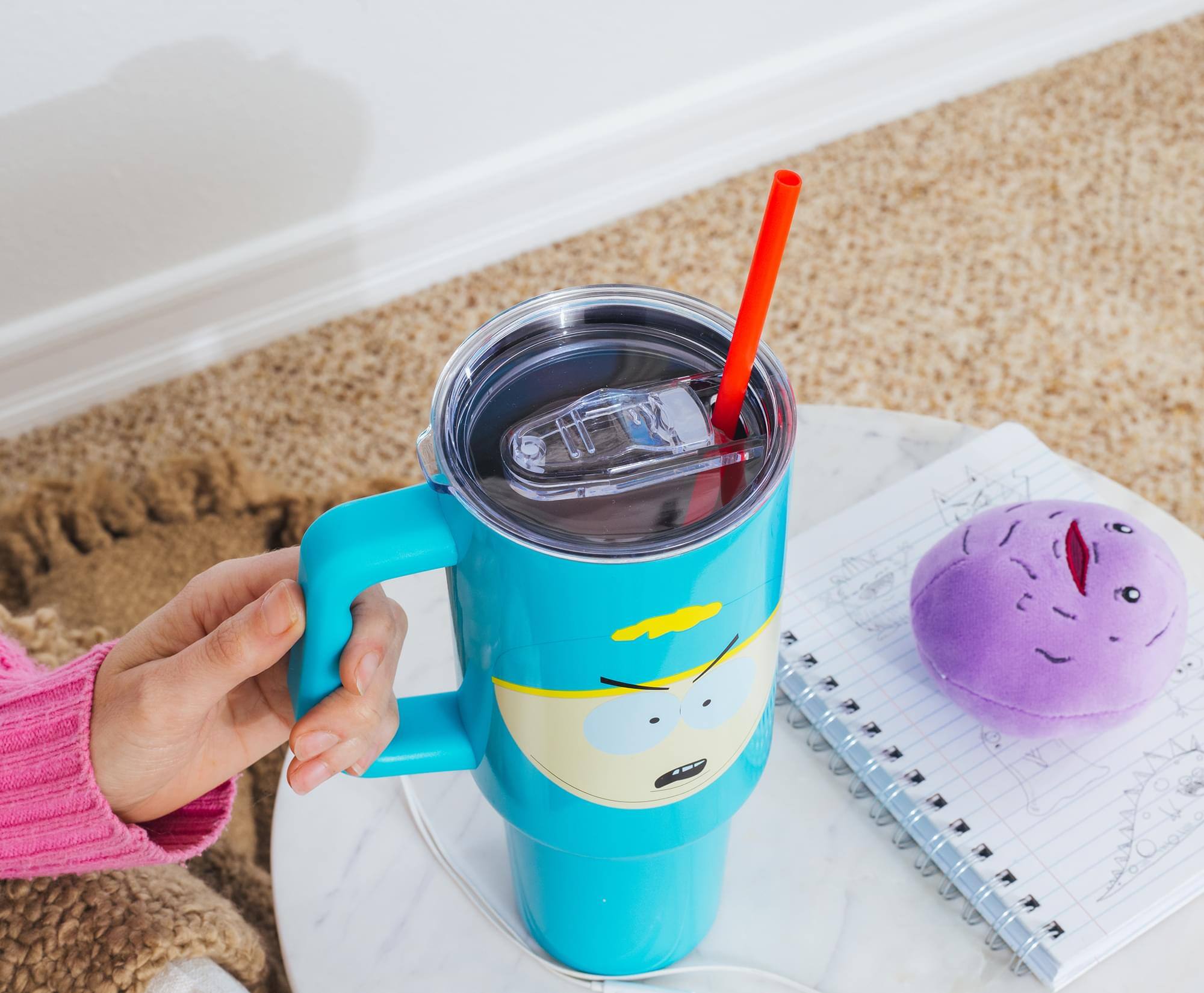 Alt View 4. Silver Buffalo - South Park Cartman Face Stainless Steel Tumbler With Handle | Holds 40 Ounces - Blue.