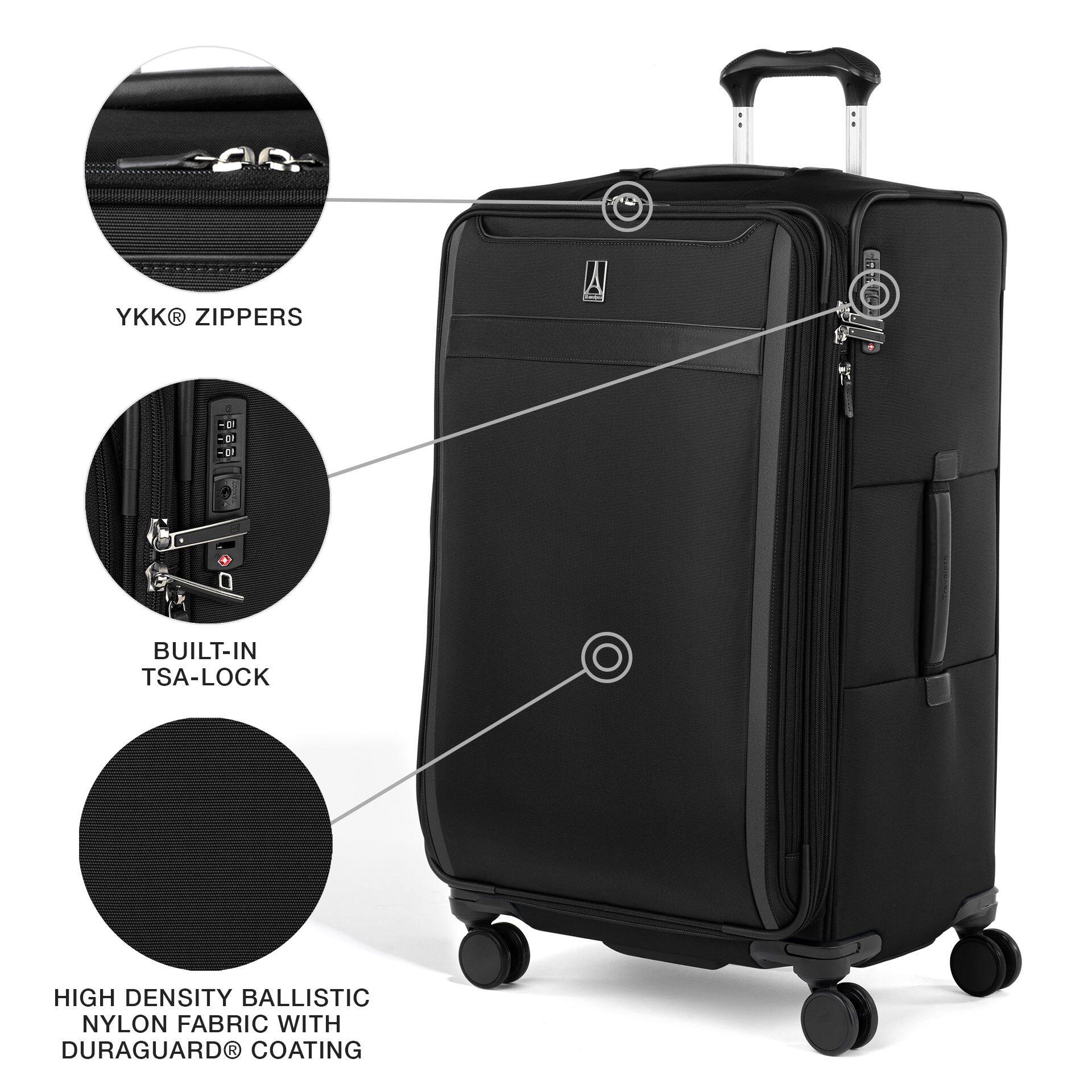 YKK® ZIPPERS  
BUILT-IN TSA-LOCK  
HIGH DENSITY BALLISTIC NYLON FABRIC WITH DURAGUARD® COATING