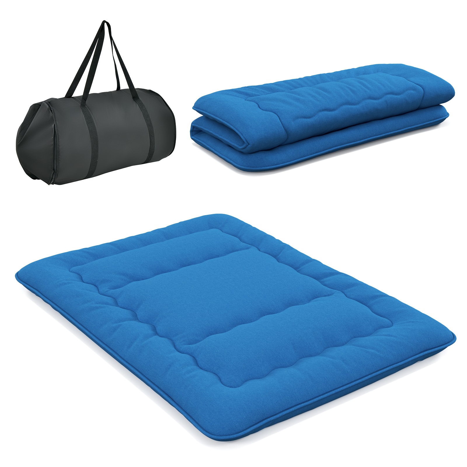 Costway - Queen Futon Mattress Japanese Floor Sleeping Pad Washable Cover Carry Bag - Blue
