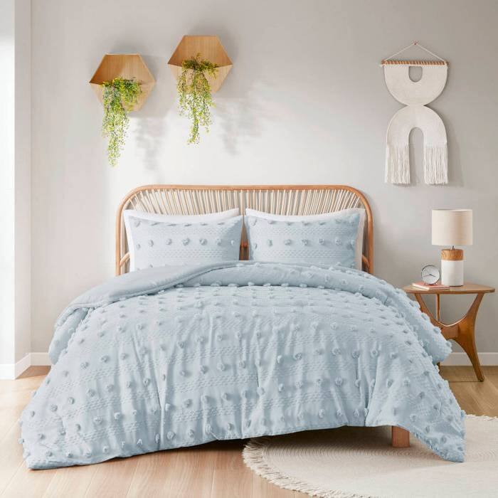Angle. Hivvago - Twin/Twin XL 2-Piece Blue Pompom Microfiber Hypoallergenic Comforter Set - Blue.
