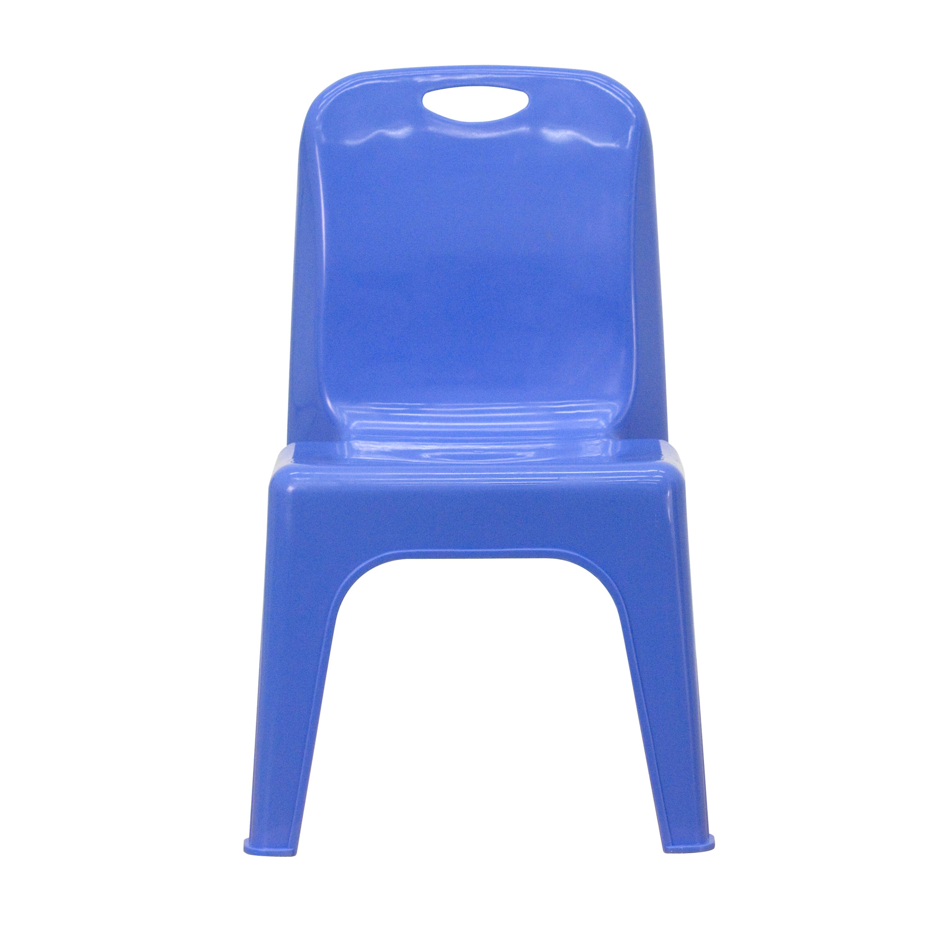 Alt View 8. Emma + Oliver - 2 Pack Plastic Stackable School Chair with Carrying Handle and 11"H Seat - Blue.