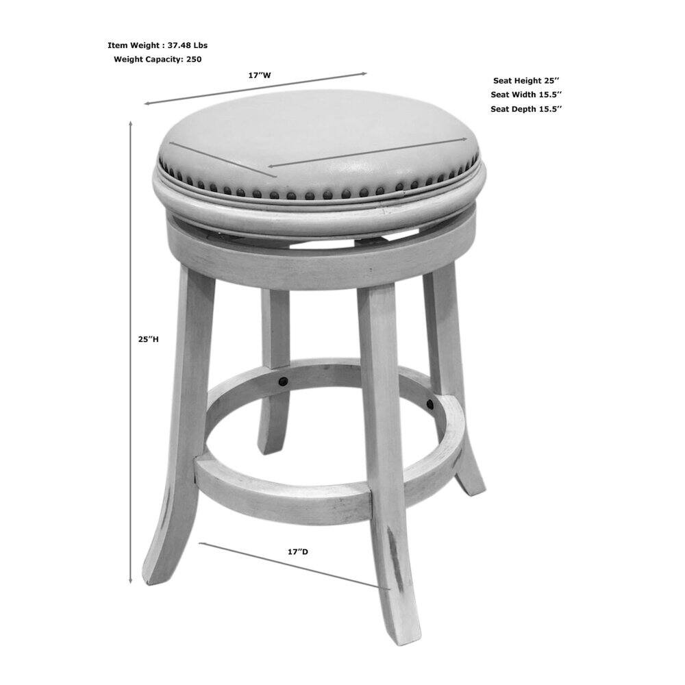 Item Weight: 37.48 Lbs  
Weight Capacity: 250  
17"W  
Seat Height: 25"  
Seat Width: 15.5"  
Seat Depth: 15.5"  
25"H  
17"D