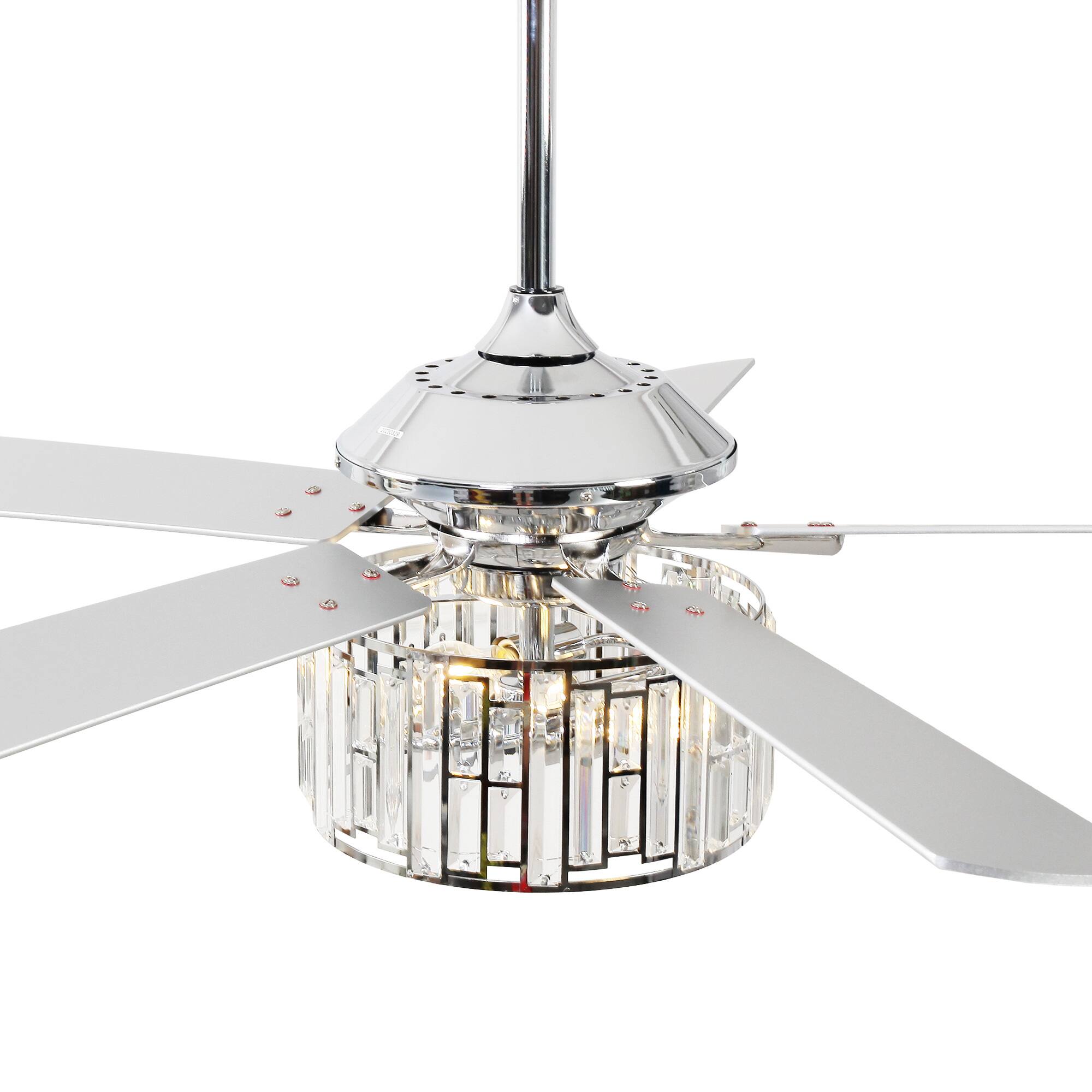 Alt View 8. Parrot Uncle - 52" Modern Chrome Crystal Ceiling Fan with Remote - Chrome.