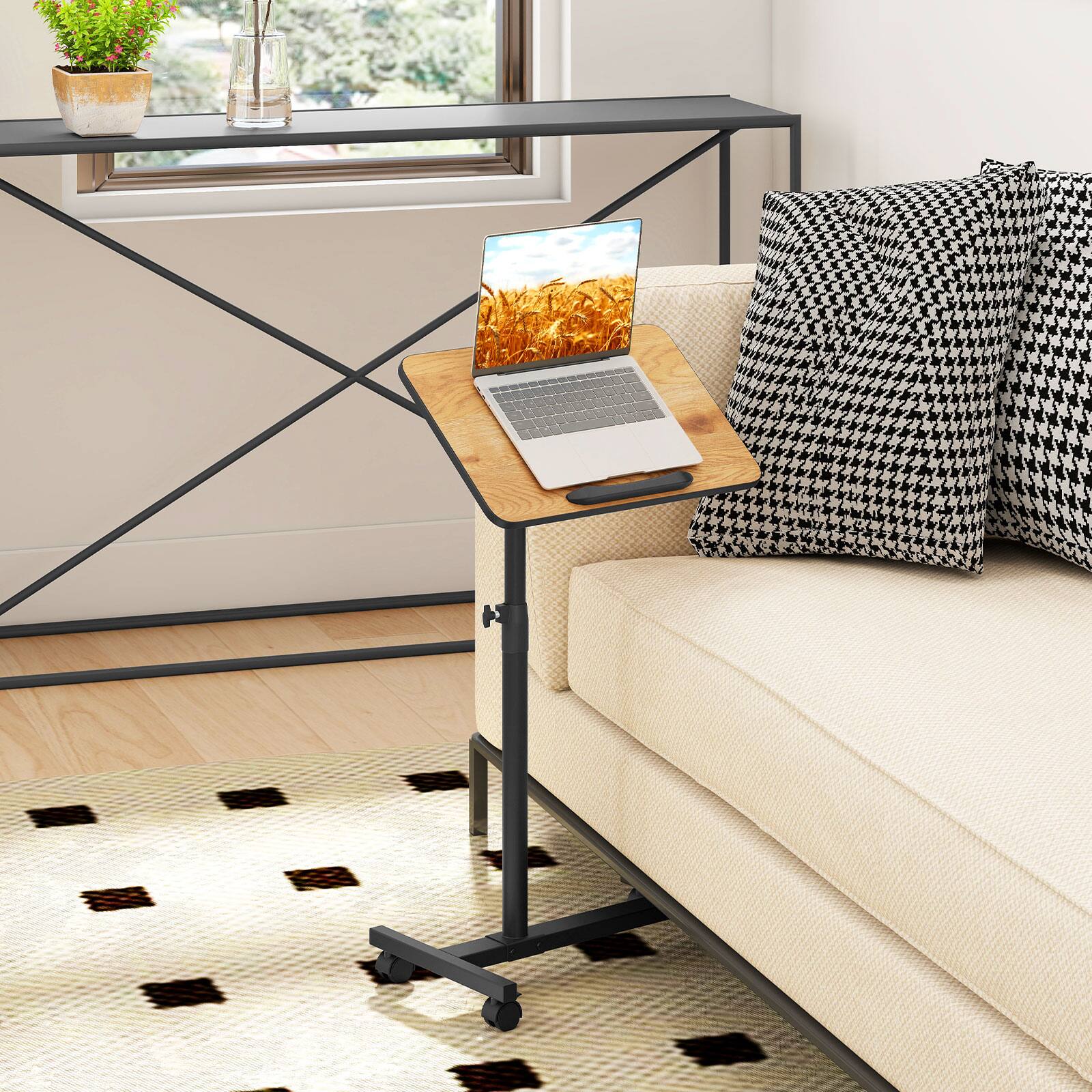 Alt View 1. Gymax - Gymax C-Shaped End Table Height Adjustable Side Table w/ Tilting Top - Natural.