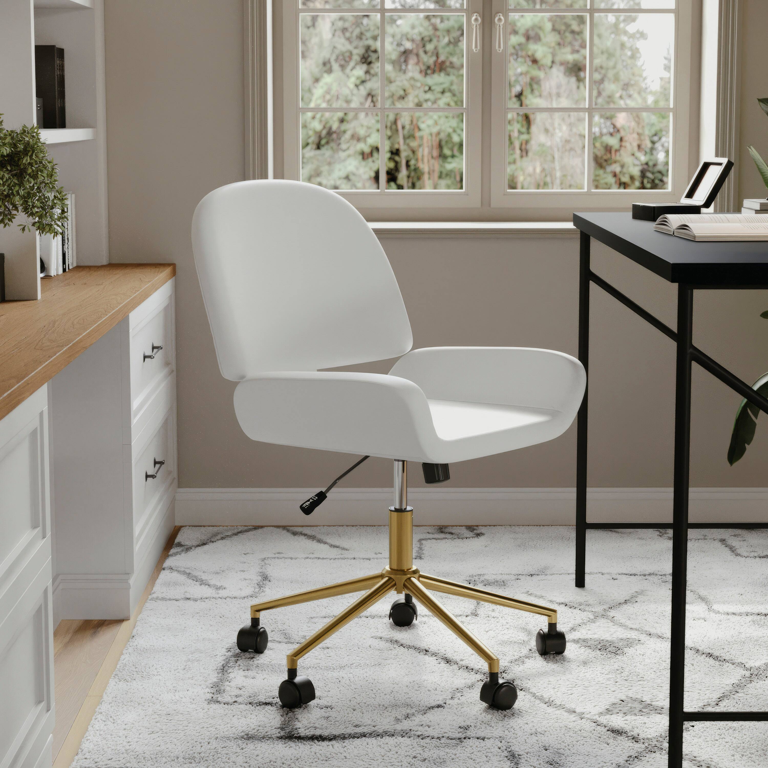 Alt View 14. Martha Stewart - Tyla Faux Leather Office Chair - White Faux Leather/Polished Brass.