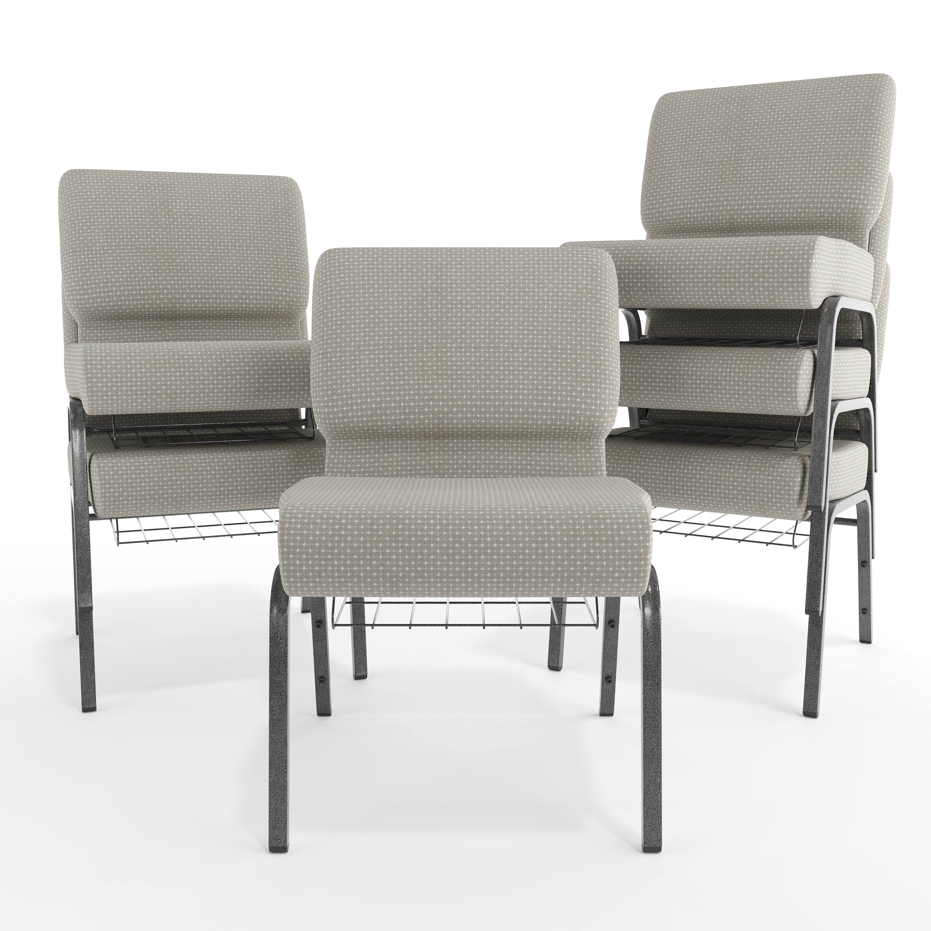 Alt View 10. Emma + Oliver - 21"W Church/Reception Guest Chair with Communion Cup Book Rack - Gray Dot Fabric/Silver Vein Frame.