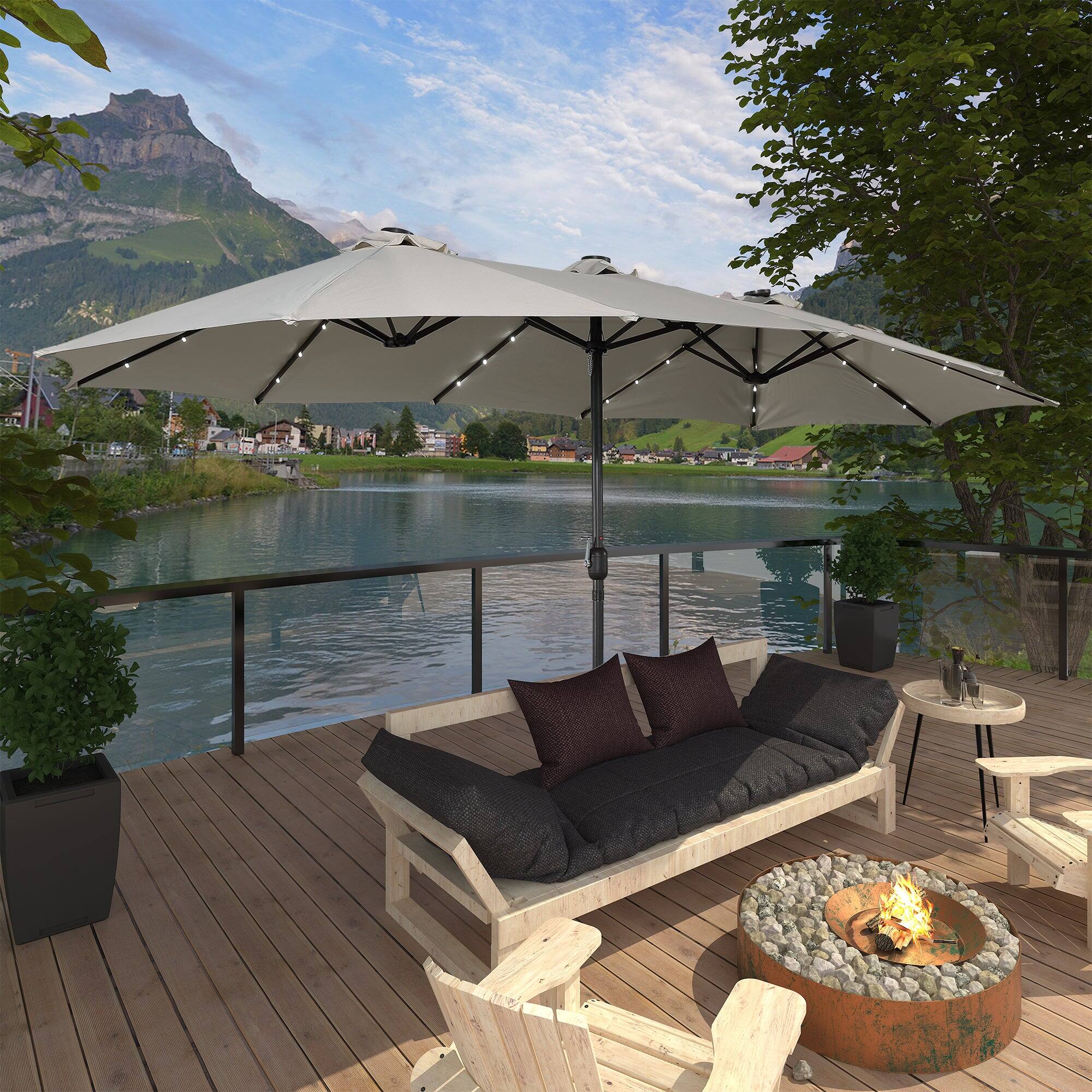 Alt View 9. Boyel Living - 15 FT Extra Large Double Sided Patio Umbrella with Base and Solar LED - Beige.