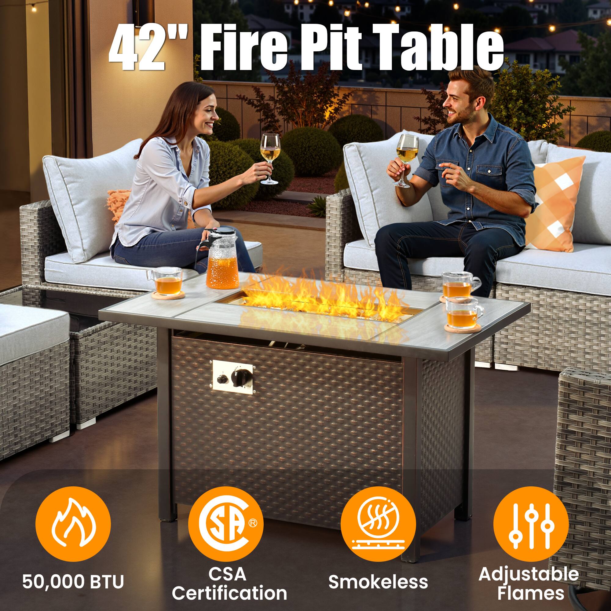 42" Fire Pit Table

- 50,000 BTU
- CSA Certification
- Smokeless
- Adjustable Flames