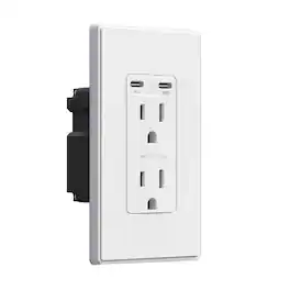 ELEGRP - USB Outlets Receptacles, 65W Dual USB C Wall Outlet, 15A Tamper Resistant with Wall Plate, UL Listed,,1Pack - White