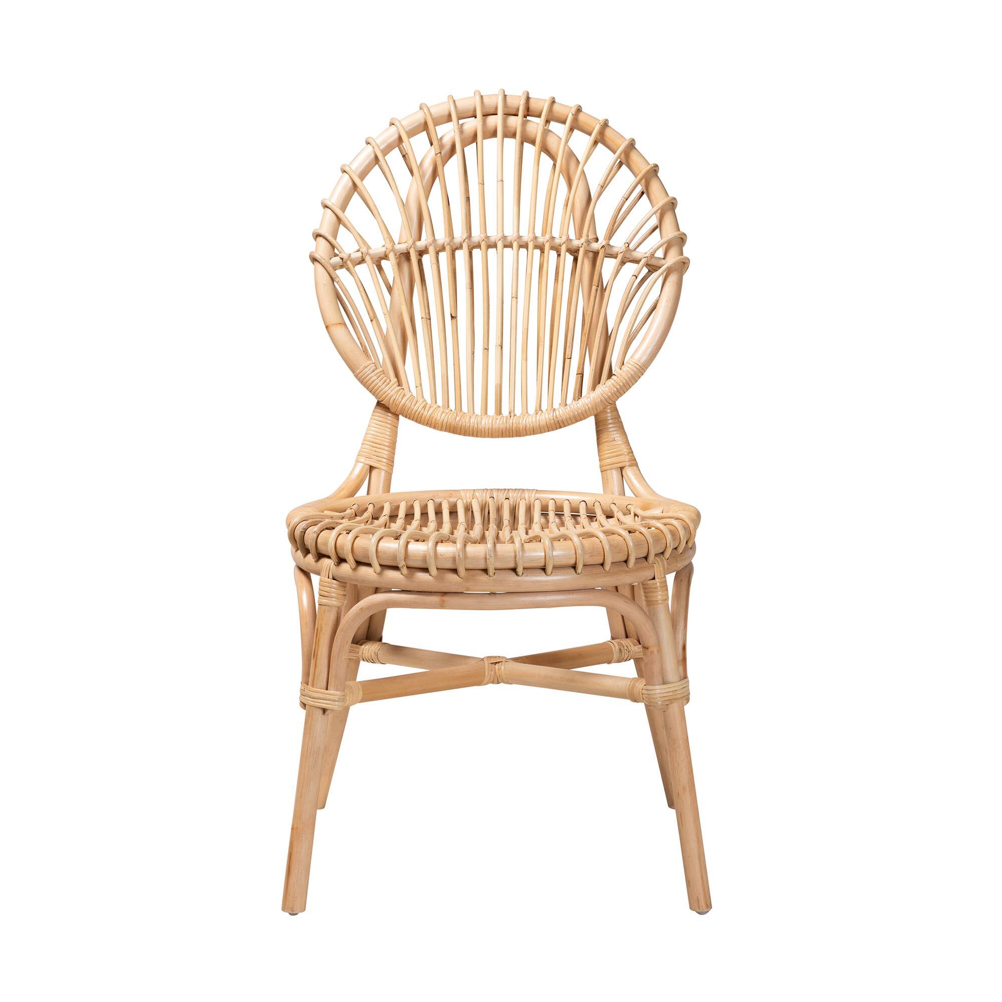 Angle. bali & pari - Iris Modern Bohemian Rattan Dining Chair - Natural Brown.