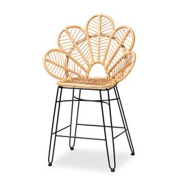 bali & pari - Garan Modern Bohemian Natural Rattan and Metal Counter Stool - Natural Brown/Black