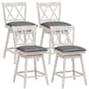 Front. Costway - Costway Set of 4 Barstools Swivel Counter Height Chairs w/Rubber Wood Legs - White.