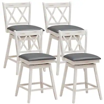 Front. Costway - Costway Set of 4 Barstools Swivel Counter Height Chairs w/Rubber Wood Legs - White.