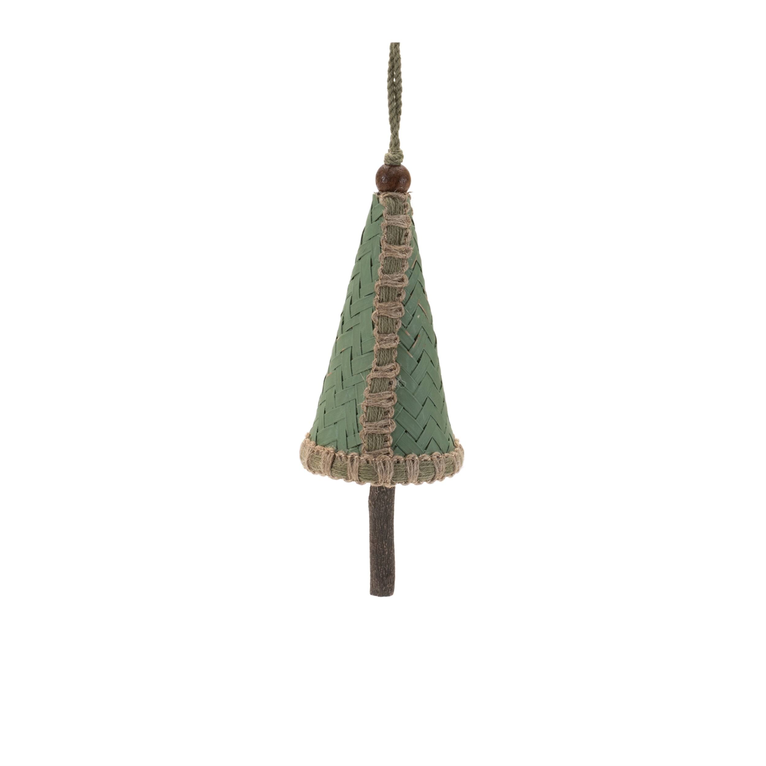 Alt View 1. BreeBe - Woven Bamboo Pine Tree Ornament (Set of 4) - Green, Beige.
