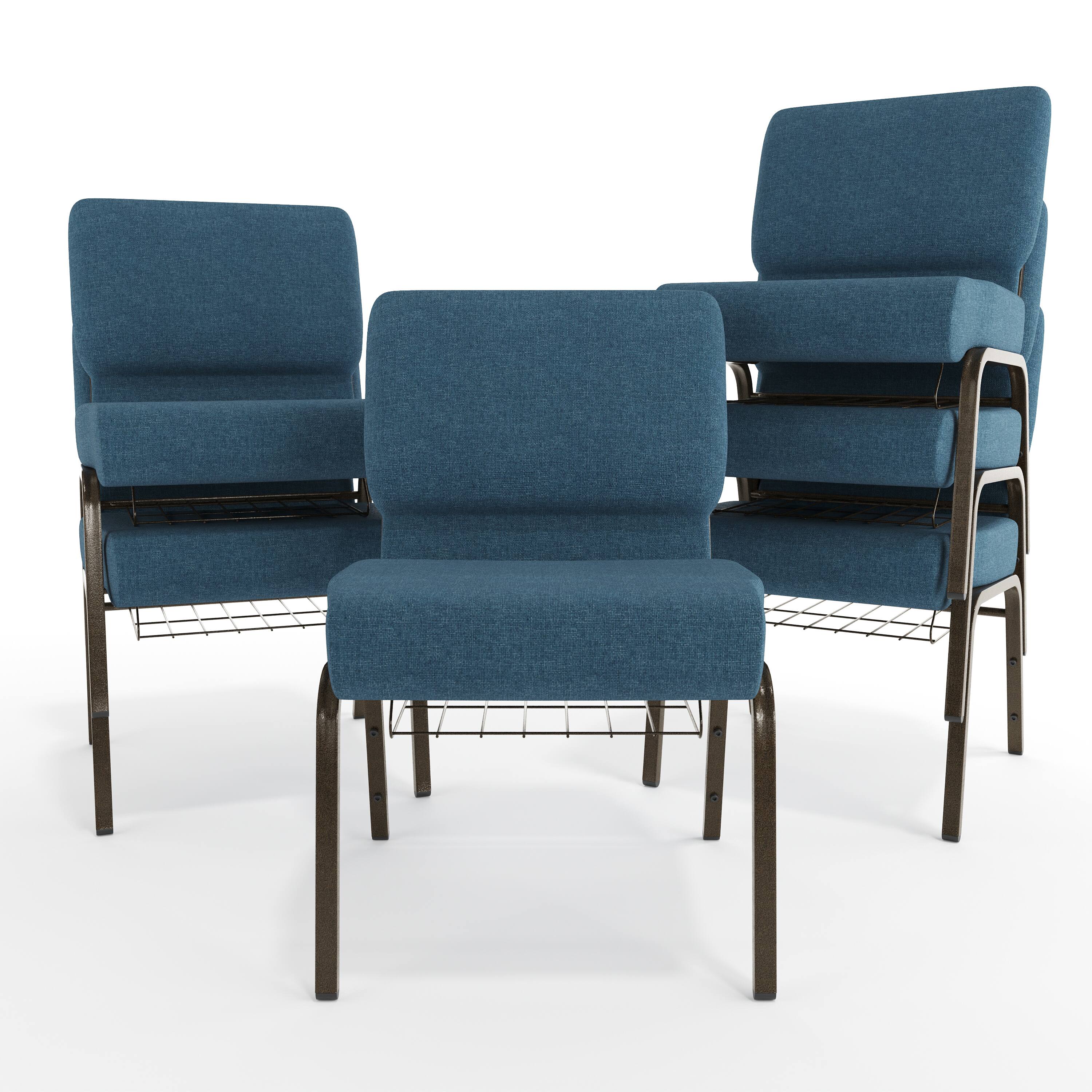 Alt View 10. Emma + Oliver - 21"W Church/Reception Guest Chair with Communion Cup Book Rack - Blue Fabric/Gold Vein Frame.