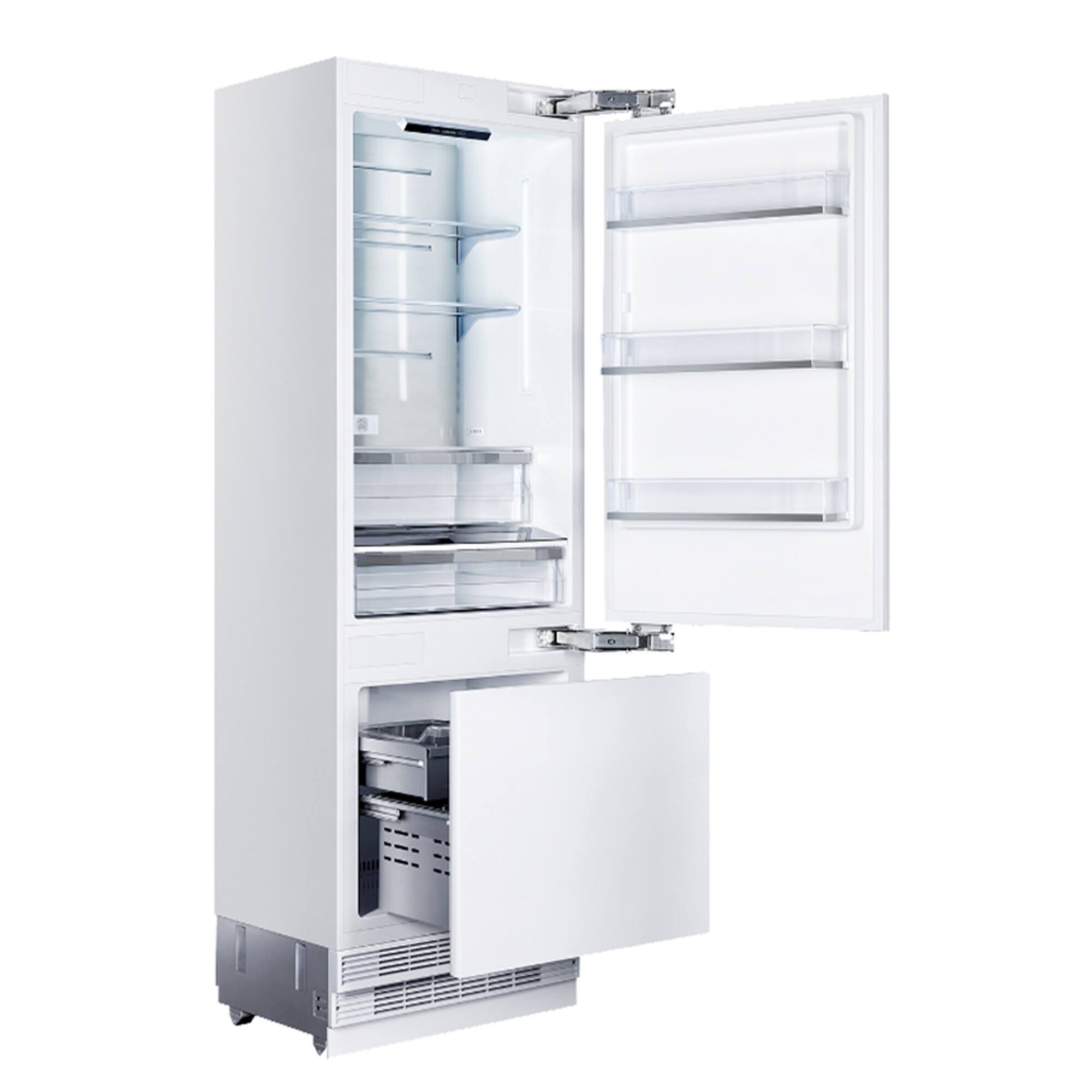 Angle. Kucht - 30 in. Width 16 cu. ft. Built-In Bottom Freezer Refrigerator in Custom Panel Ready, Counter Depth - Panel Ready.