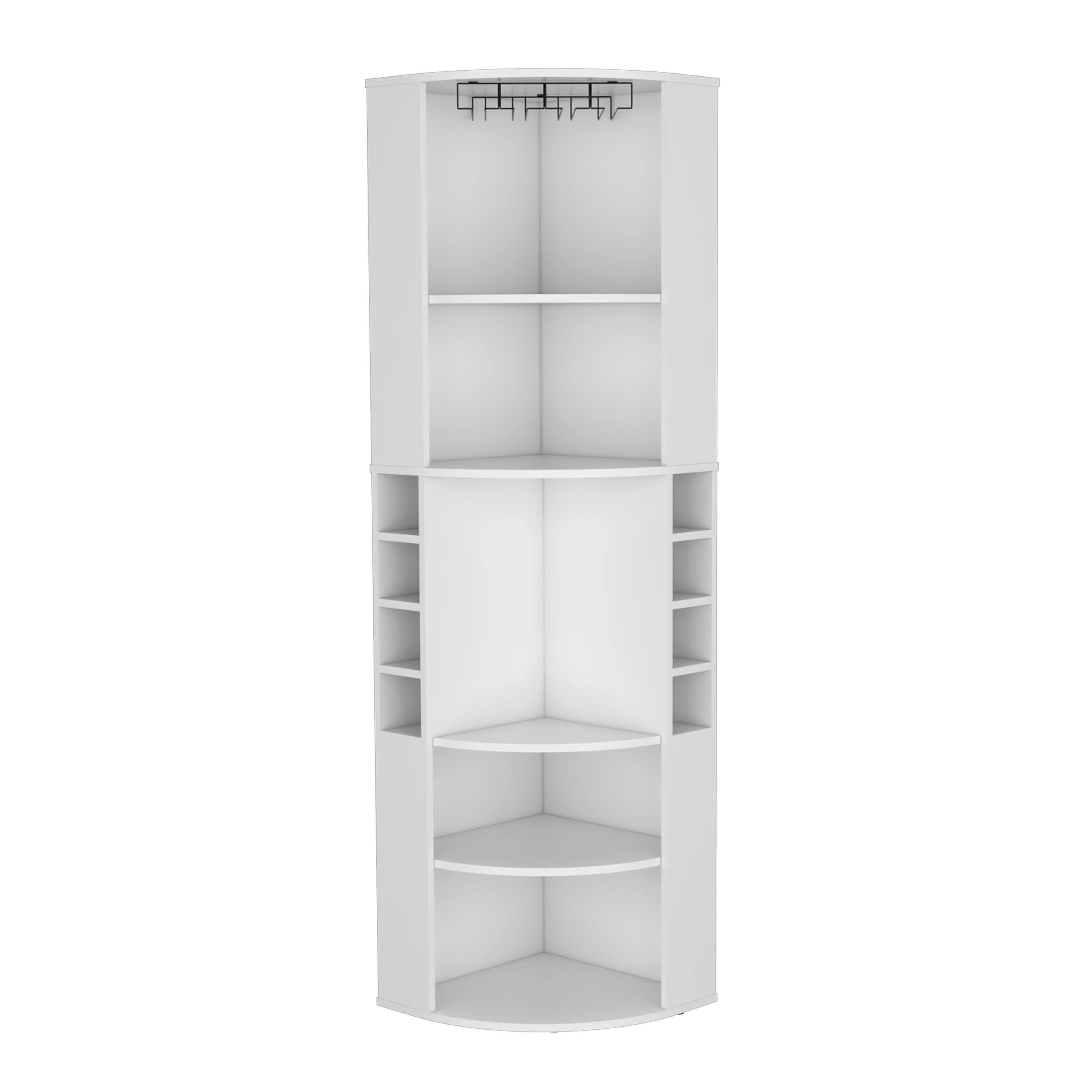 Alt View 1. TuHome - Oban Corner Bar Cabinet with Five Shelves , Bar Room, Eight Bottle Cubbies And Steamware. - White.