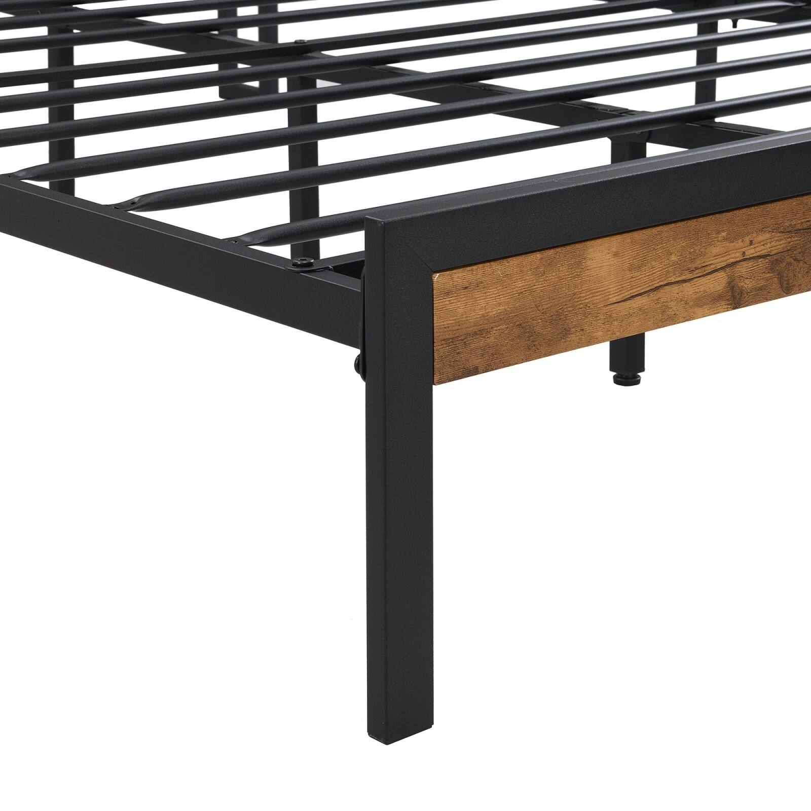 Alt View 8. Ecooso - Queen Size Metal Platform Bed Frame with Wood Headboard and Footboard, USB Port, Storage Space, No Box Spring Needed - Black.