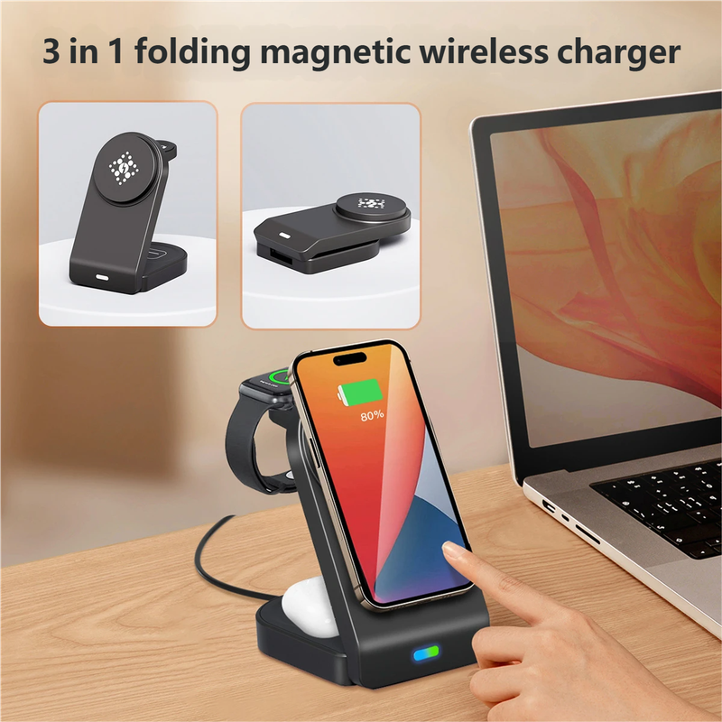 3 in 1 folding magnetic wireless charger