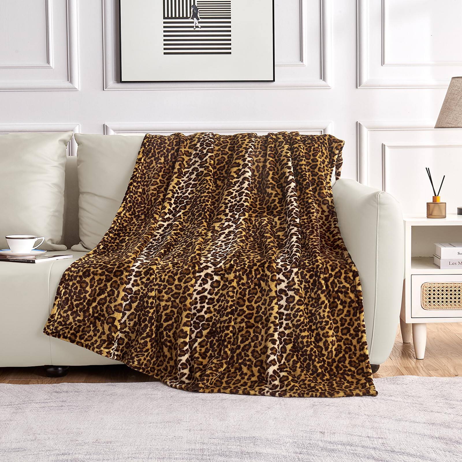 Alt View 5. NICHOLAS KLEIN - Leopard Print Blanket Fleece Throw For Bed Sofa Travel And Camping Super Soft Cozy Fluffy Plush All Seasons... - 02 Light Cow 50"x60"-Throw.