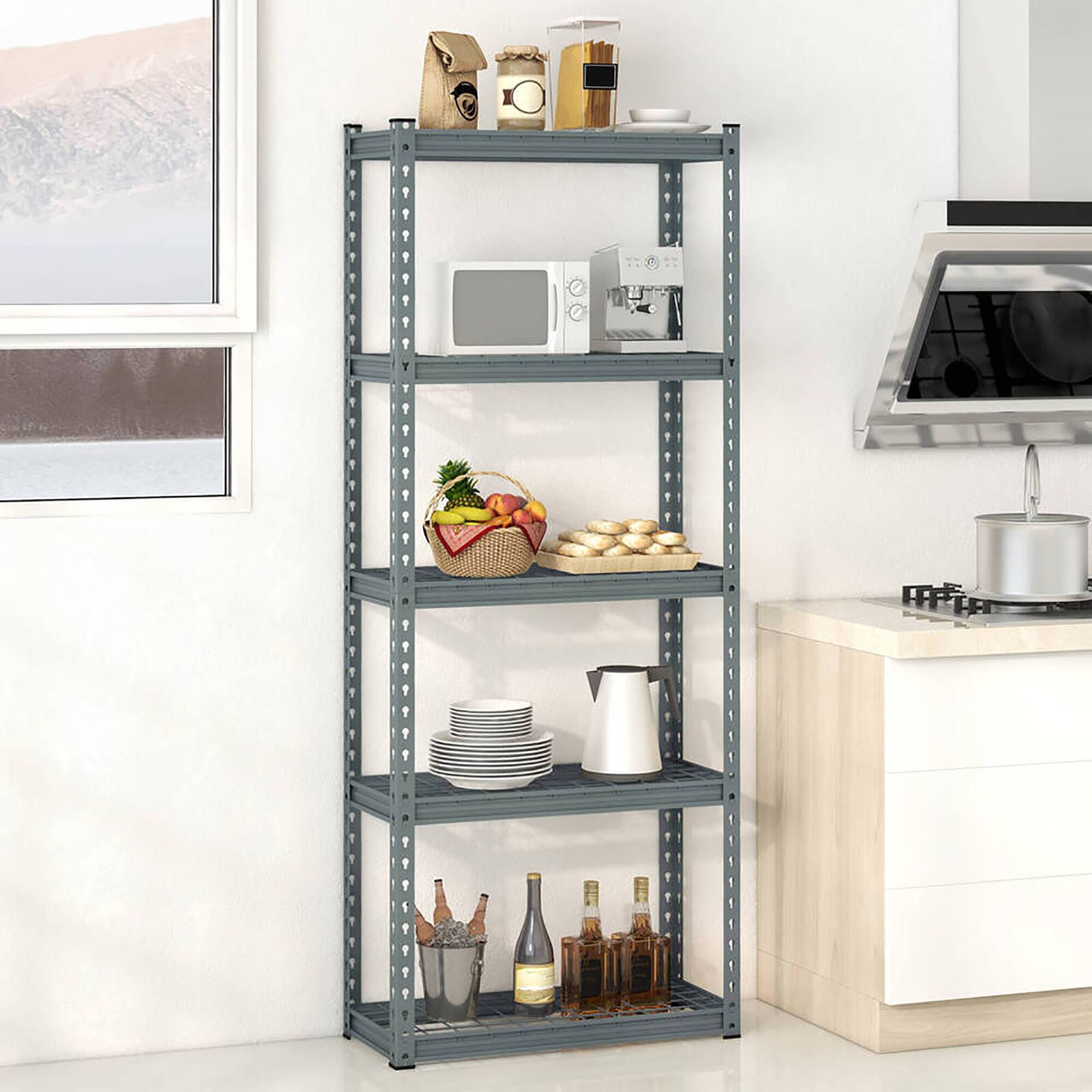 Alt View 1. Gymax - Gymax 2 PCS 5-Tier Metal Shelving Unit Heavy Duty Wire Storage Rack with Anti-slip Foot Pads - Gray.