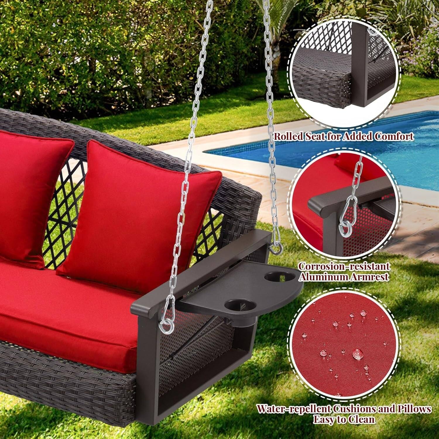 - Rolled Seat for Added Comfort
- Corrosion-resistant Aluminum Armrest
- Water-repellent Cushions and Pillows
- Easy to Clean