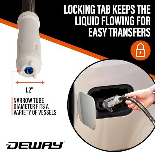 LOCKING TAB KEEPS THE LIQUID FLOWING FOR EASY TRANSFERS 1.2" NARROW TUBE DIAMETER FITS A VARIETY OF VESSELS DEWAY
