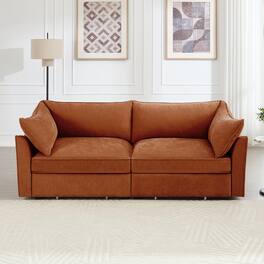 Aukfa - 2-Seater Sofa with Pull-Out Storage Drawers - Crescent-Shaped Armrests, Chenille Fabric, Wraparound Cushions - Orange