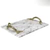 Front. Manhattan Lane - Mamba White Marble Decorative Serving Tray with Brass Snake Handles - White, Brass.
