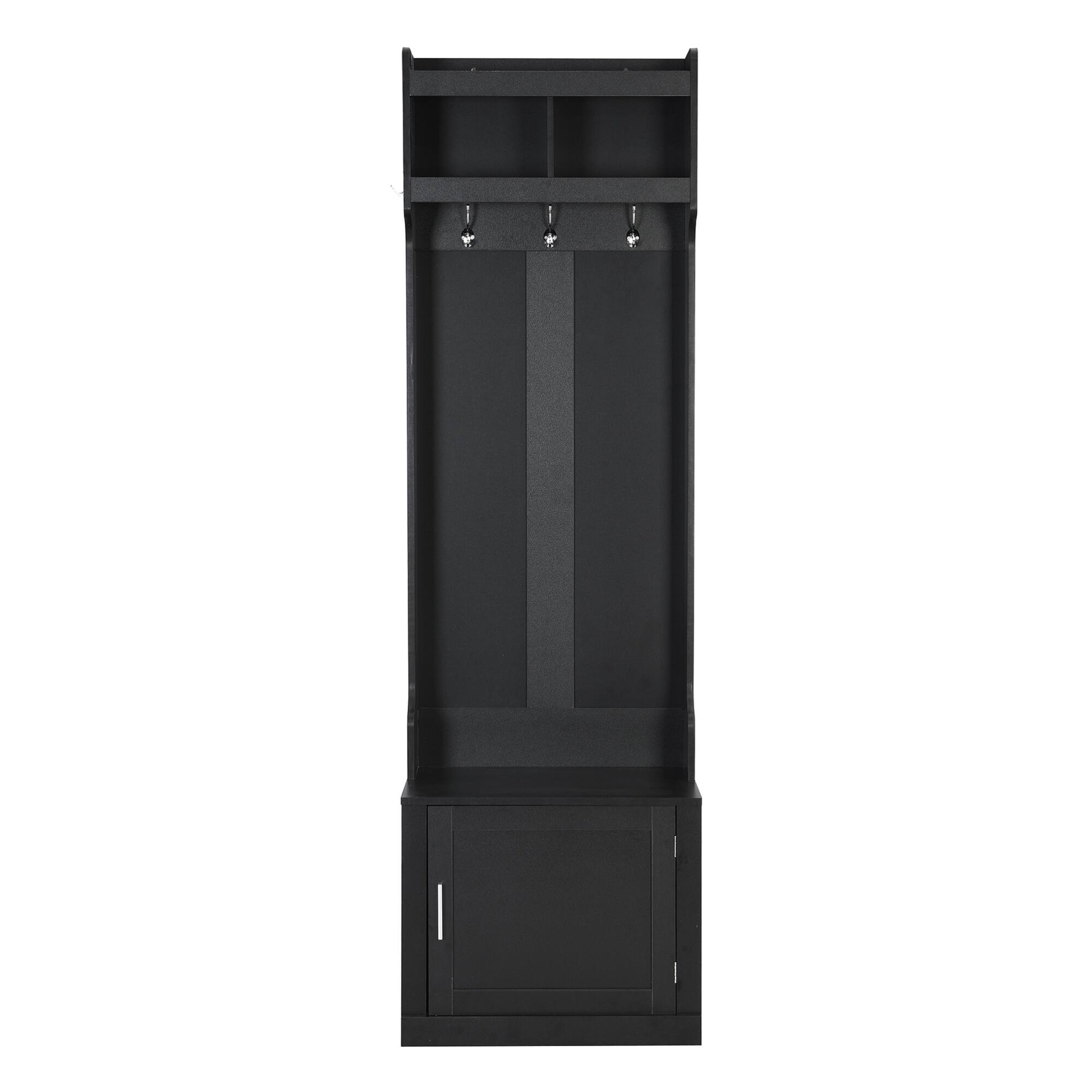 Alt View 4. GOODSILO - Slim Hall Tree with Cabinet and Hooks, Multi-functional Storage Bench for Hallway and Living Room - Black.