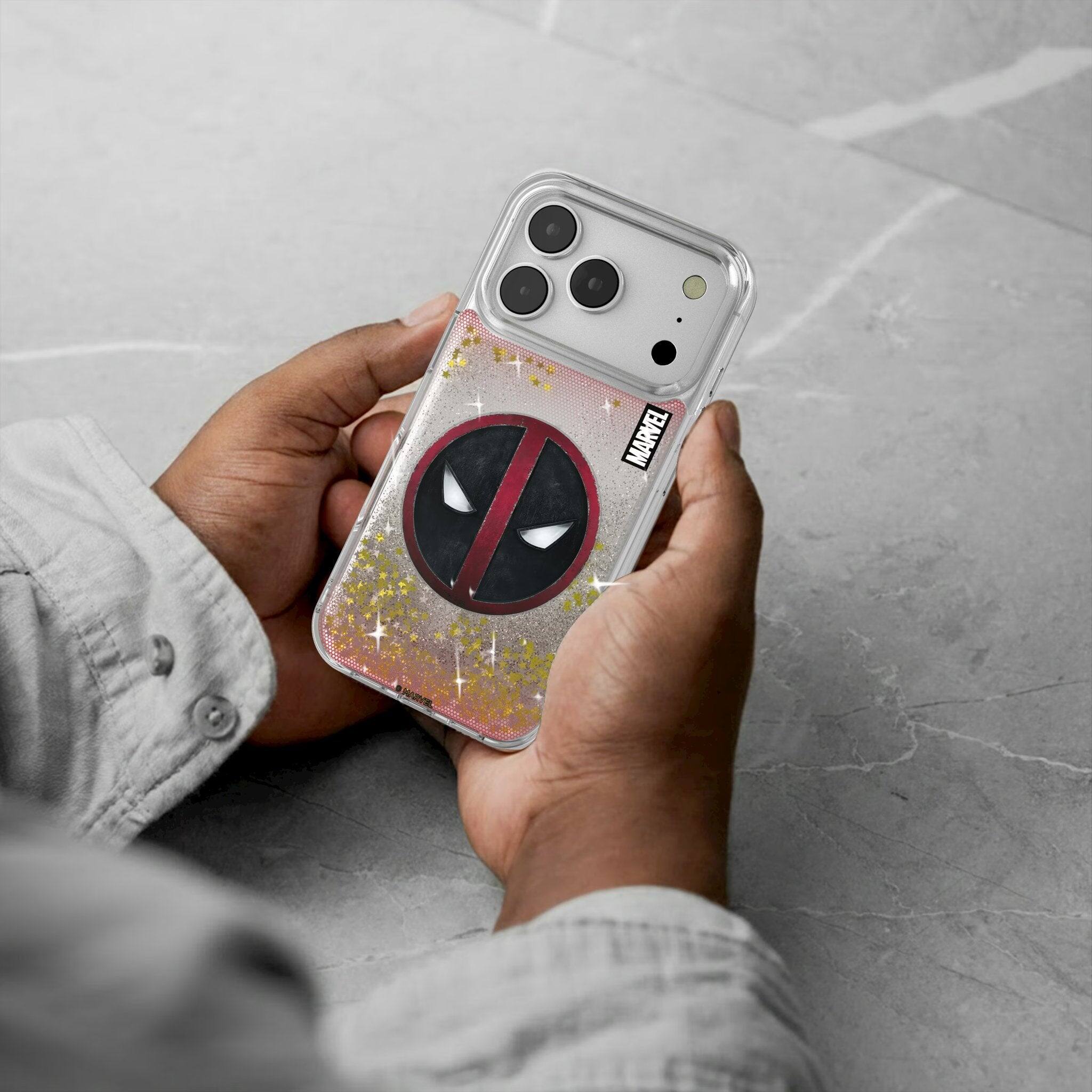 Alt View 1. Keyscaper - Marvel Grid Glitter Phone Case - Apple iPhone 17 Pro - Deadpool.