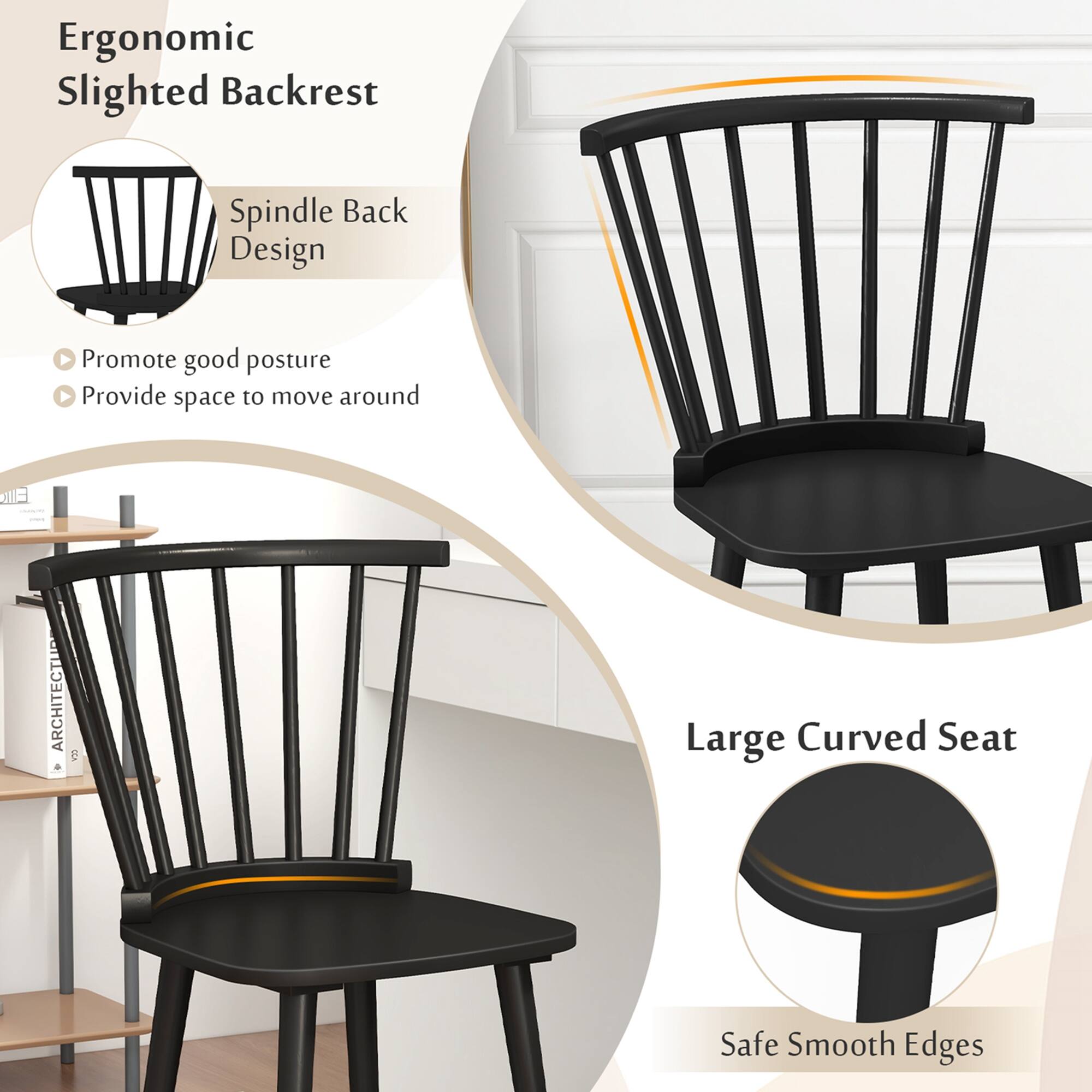 Ergonomic Slighted Backrest: Spindle Back Design, Promote good posture, Provide space to move around.
Architecti 2: Large Curved Seat, Safe Smooth Edges.