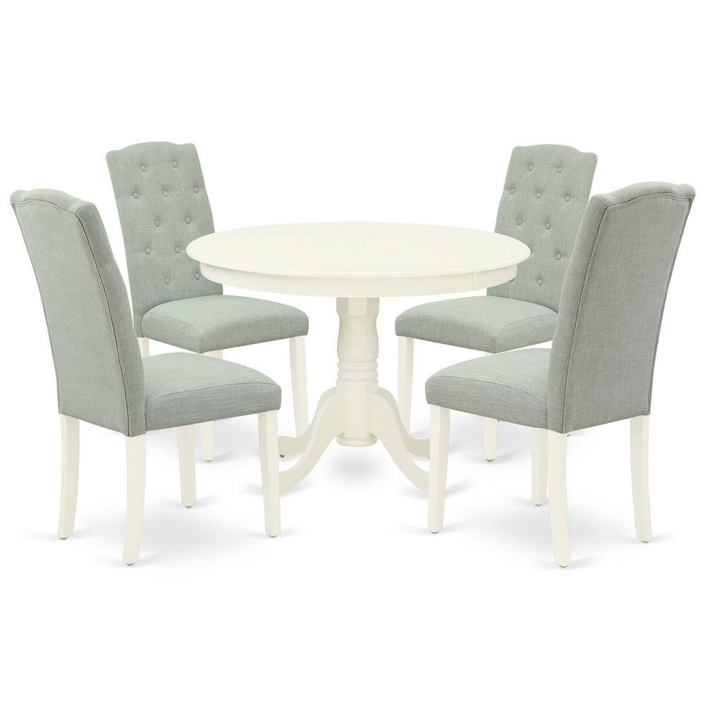Back. East West Furniture - Dining Room Set Linen White - Brown.