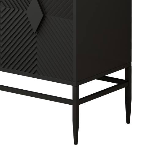 Alt View 4. LUCKY ONE - 31.5in Freestanding Modern 2 Door Wooden Storage Cabinet with Metal Legs for Living Room Entryway - Black.
