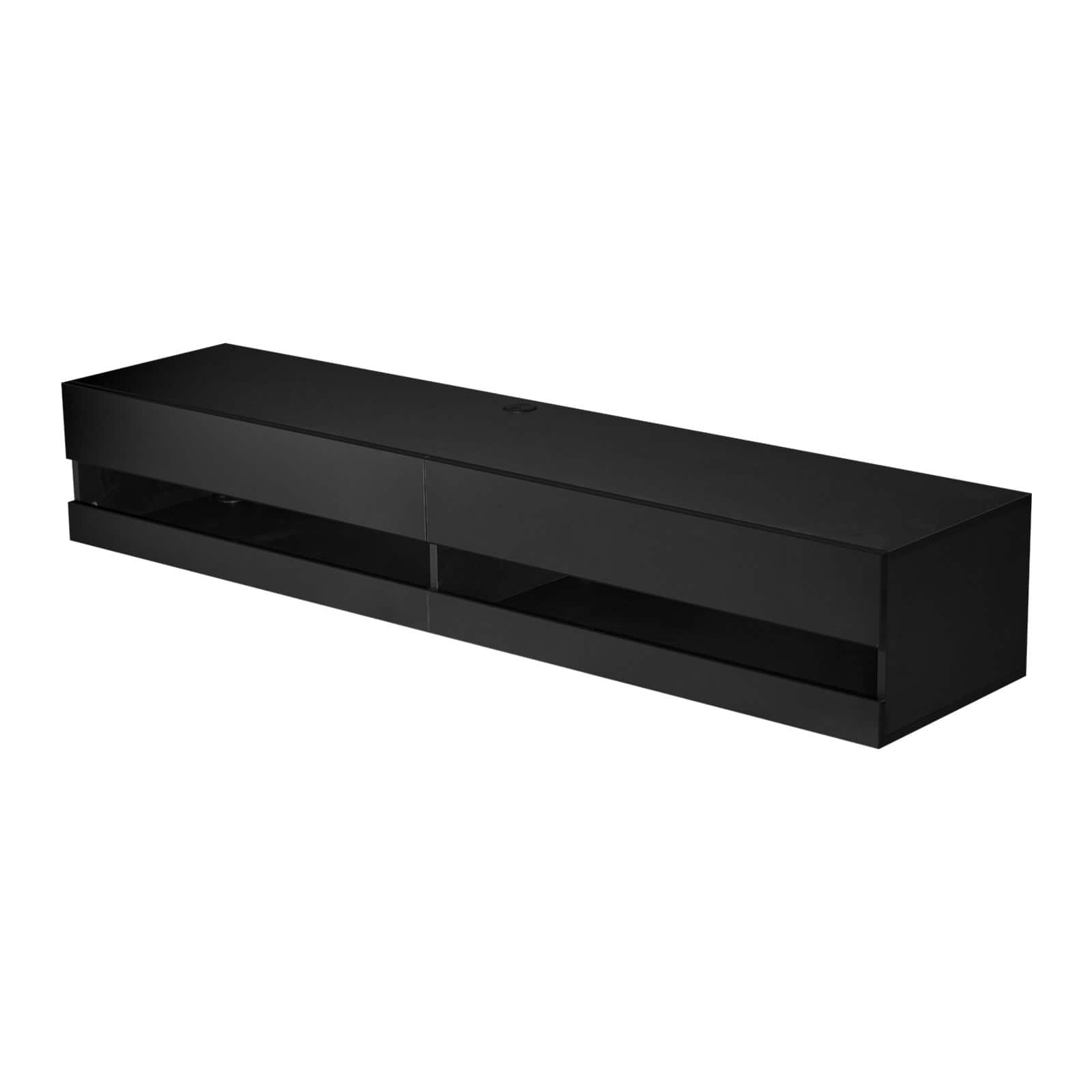 Glintex - Floating TV Stand, 71" Wall Mounted Entertainment Center, LED Lights, Power Outlet, Storage Drawers, Media Shelf Design - Black