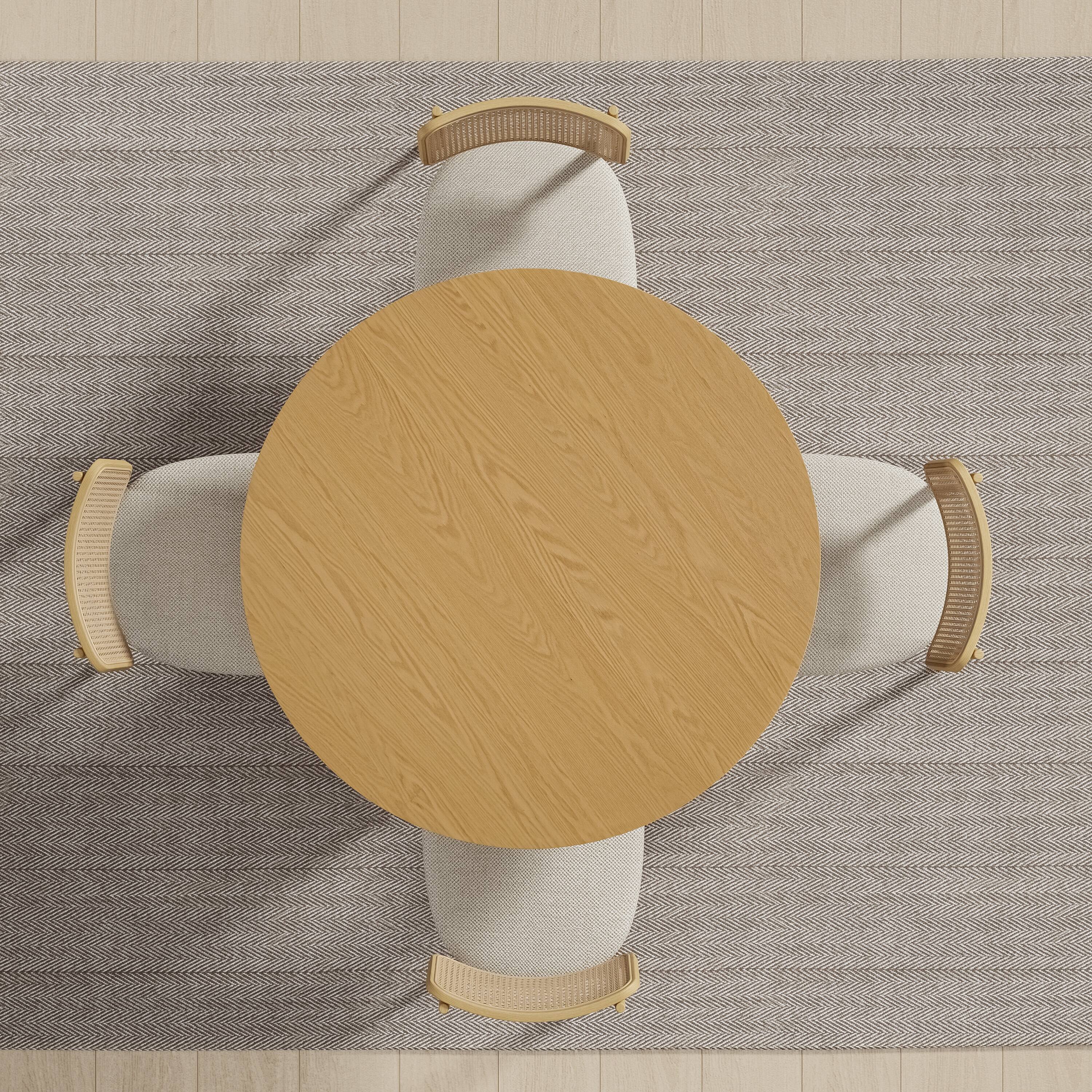 Alt View 5. PexFix - Minimalist Farmhouse Curved Edge Round Solid Oak 46 in. Wide Fluted Base Kitchen & Dining Table Seats 4 - Natural.